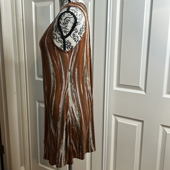 LOGO Lori Goldstein Brown & Silver Sleeveless Dress Light Flowly L - Picture 3 of 6